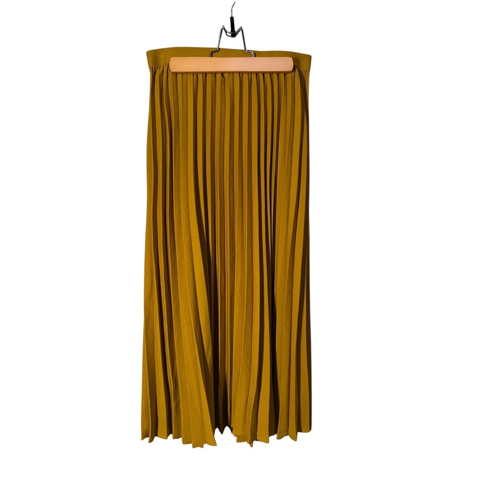 A New Day Women's Sz Small Pleated Midi Skirt Mustard Yellow Gold Pull On A-Line